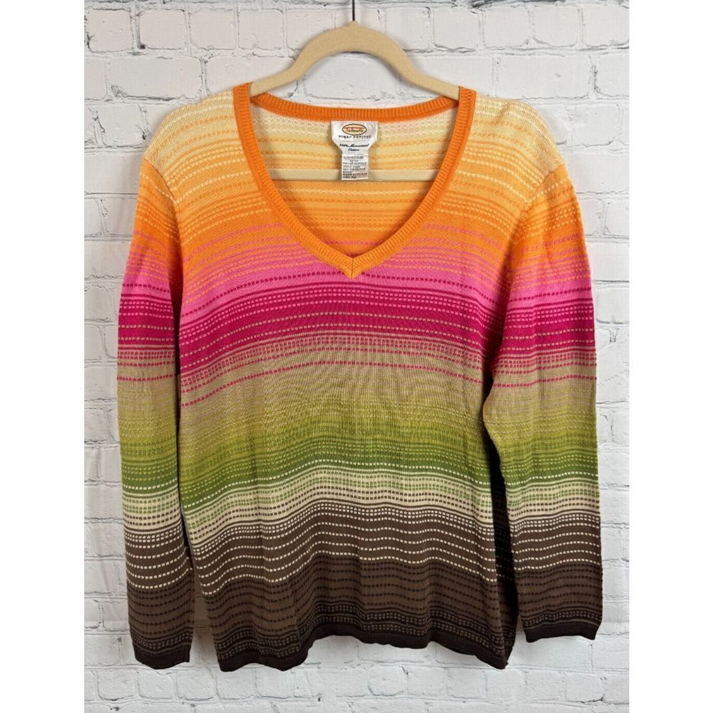 TALBOTS PETITES 100% mercerized cotton striped V-neck sweater pullover 1XP